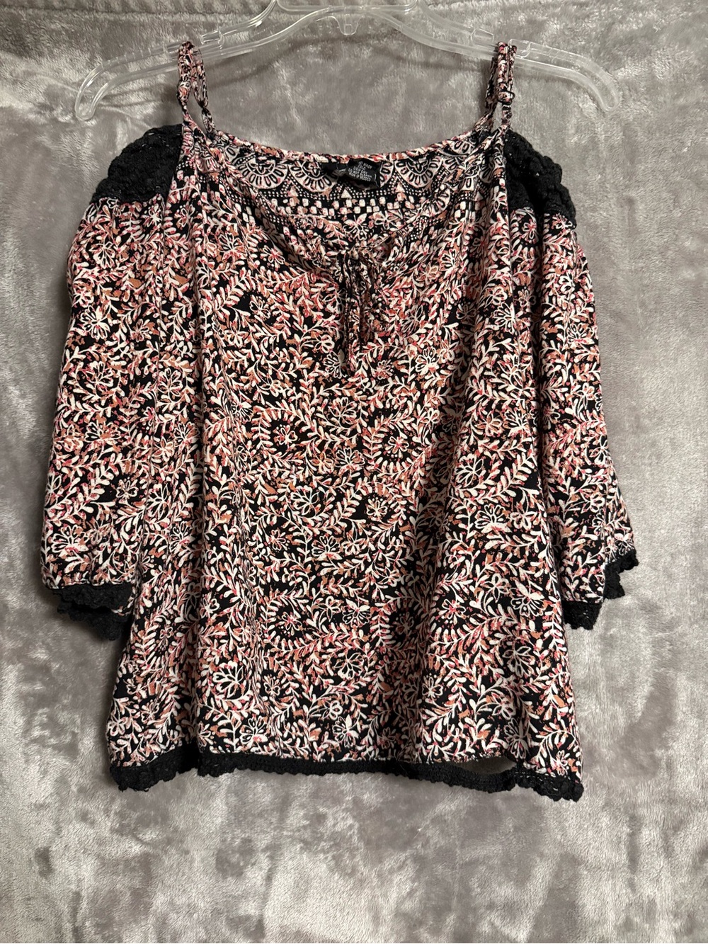 Angie Black Floral Cold-Shoulder Camisole Shirt